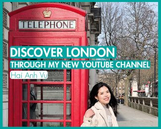 Discover London through my new YouTube channel_International Student Blog_Hai Anh Vu_featured image_Hai Anh by a red London telephone box