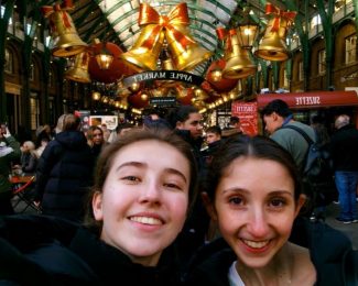 Sveva with best friend at Covent Garden Christmas market Christmas cropped