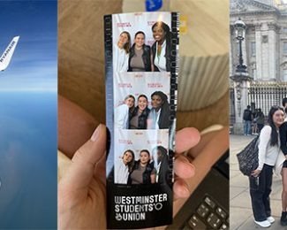 3 split images-flight-photo booth-Buckingham Palace_My First Weeks at Westminster in London: Arrive, Explore, Succeed-3International Student Blog_Renata Pernegrova