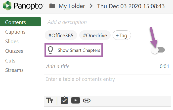 Screenshot of how to enable smart chapters