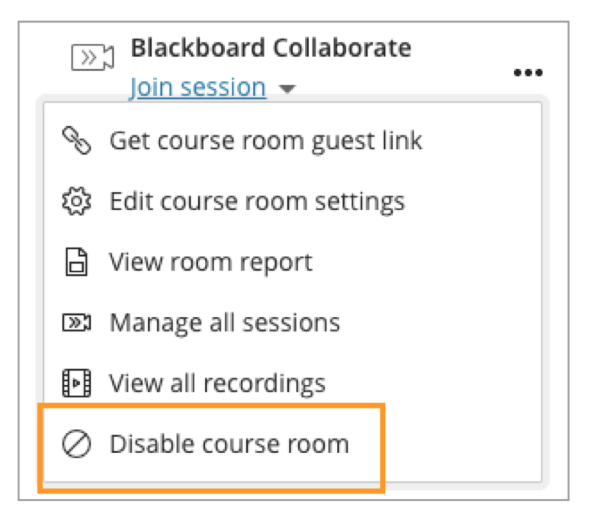 The Join session link changes to say Room disabled. You can reenable