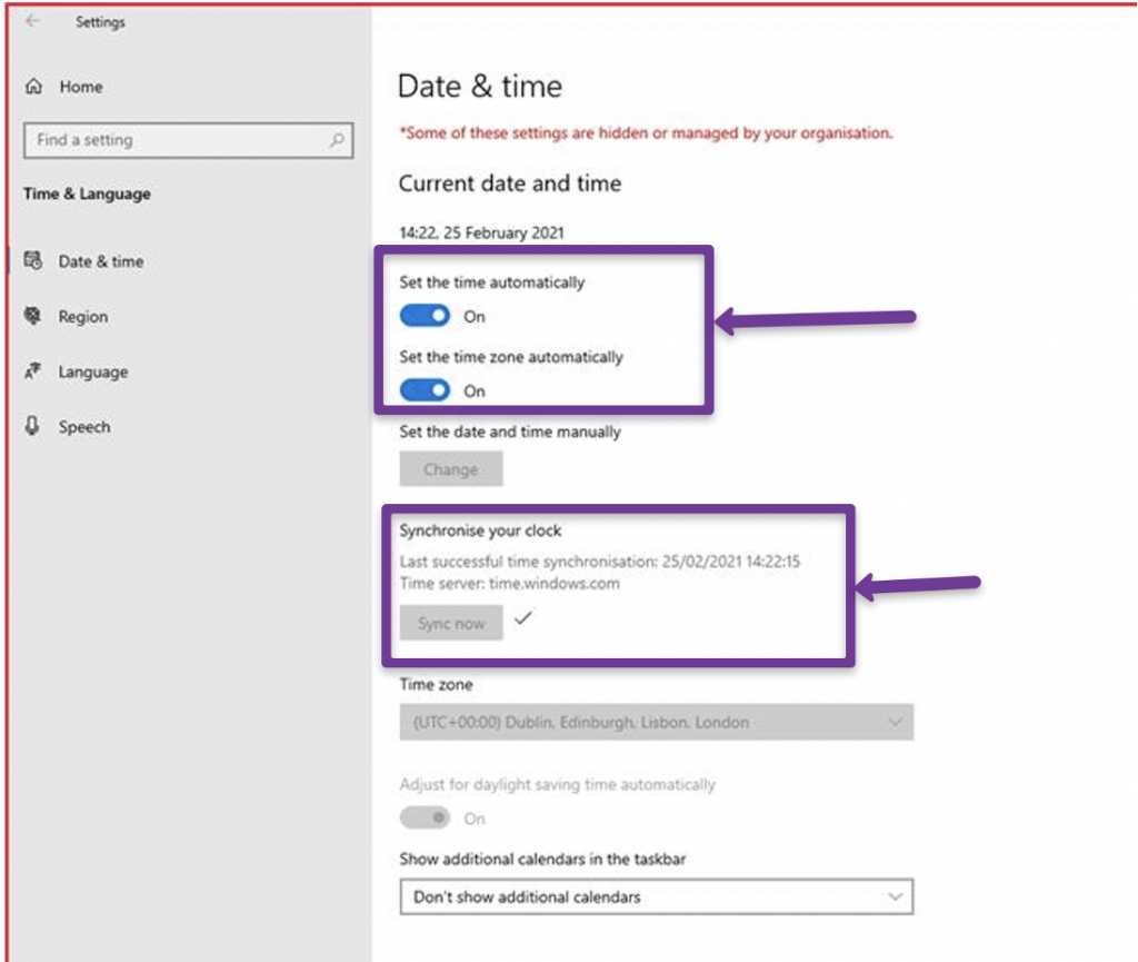 windows Date and time