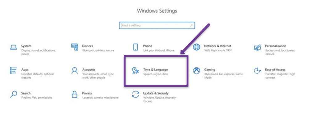 windows Setting page