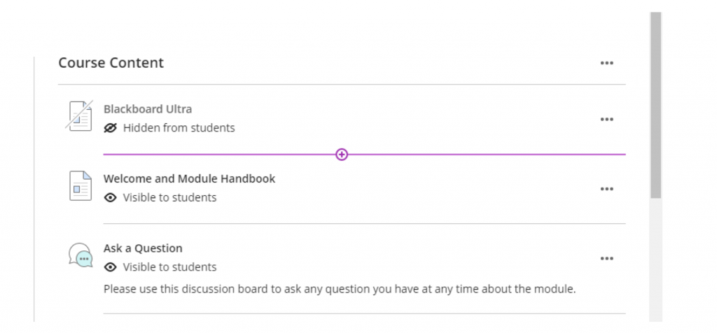 Adding content using the + symbol