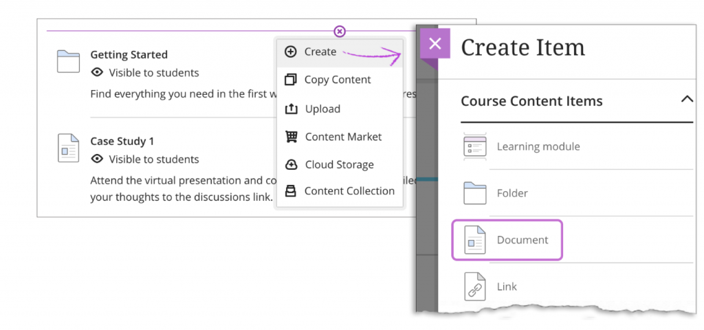 Drop down list option for adding content