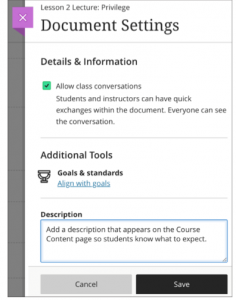 Optional description in document settings