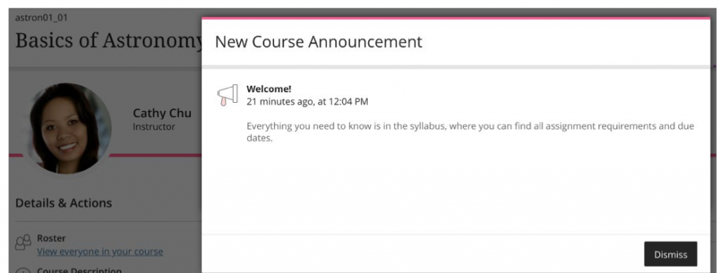 New course announcement notification