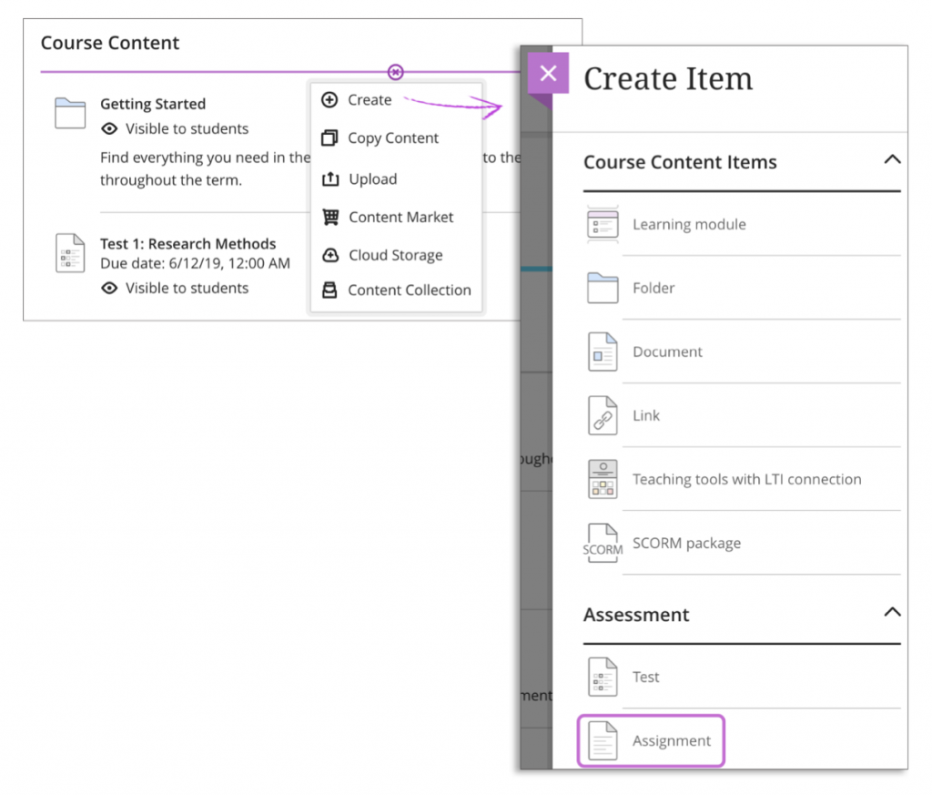 Creating a Blackboard Assignment in the course content area