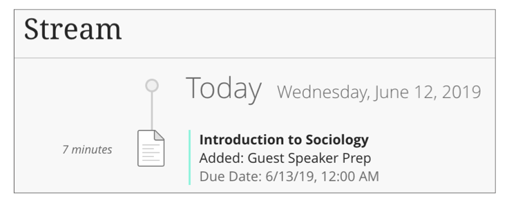 Blackboard Assignment stream view for students