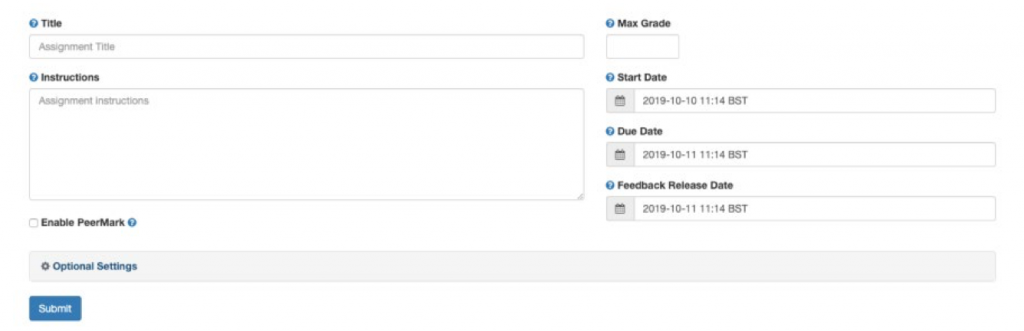 Turnitin submission setting.