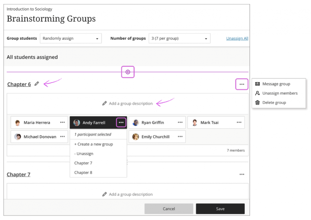 Managing individual groups