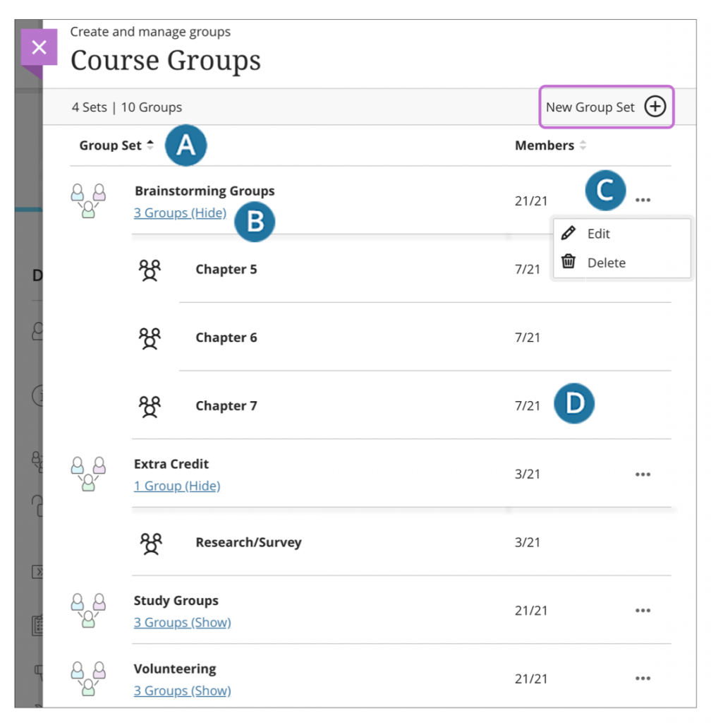 Course group page