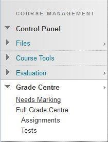 Once the students have submitted, navigate to Control Panel>Grade Centre>Needs Marking