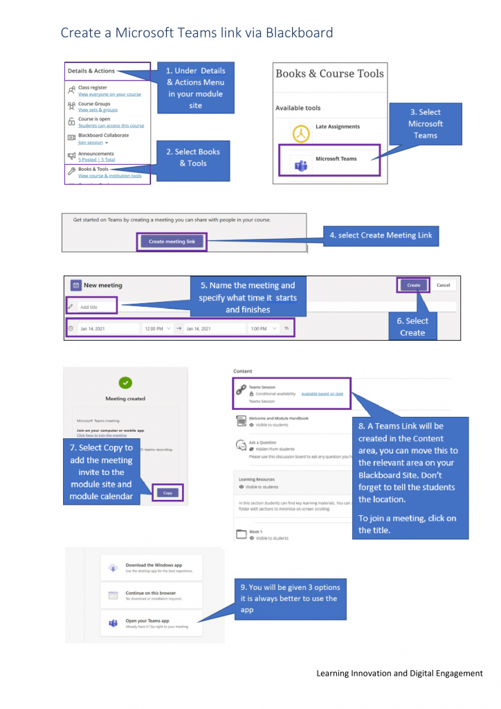 Create a Microsoft Teams link via Blackboard