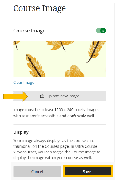 This image is showing how to upload a new image in the course image tab