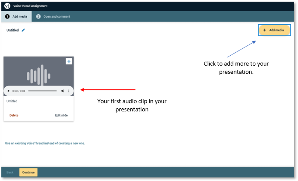 Adding audio slide to voice thread