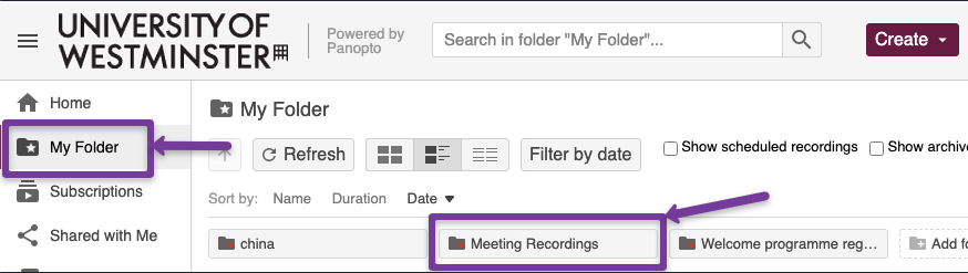 Panopto My Folder