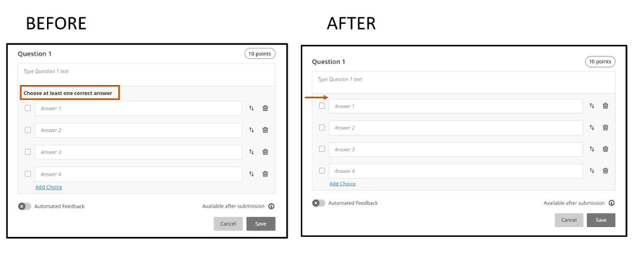 Improvements to user interface for multiple choice questions