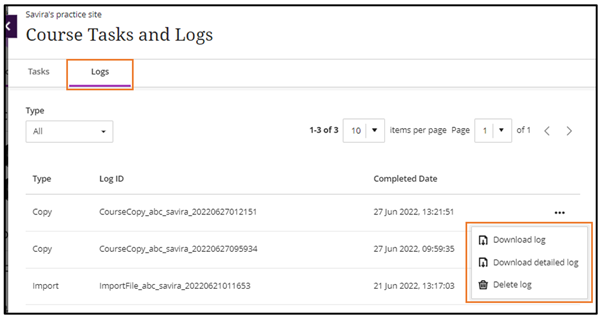 copy status in course tasks and logs