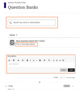Question Banks Descriptions & Search 