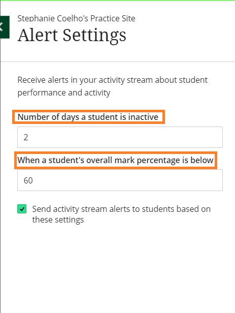 Students with alerts flags in the Course Activity Report 2