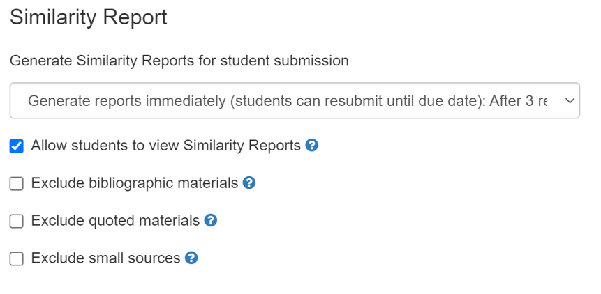 similarity report settings