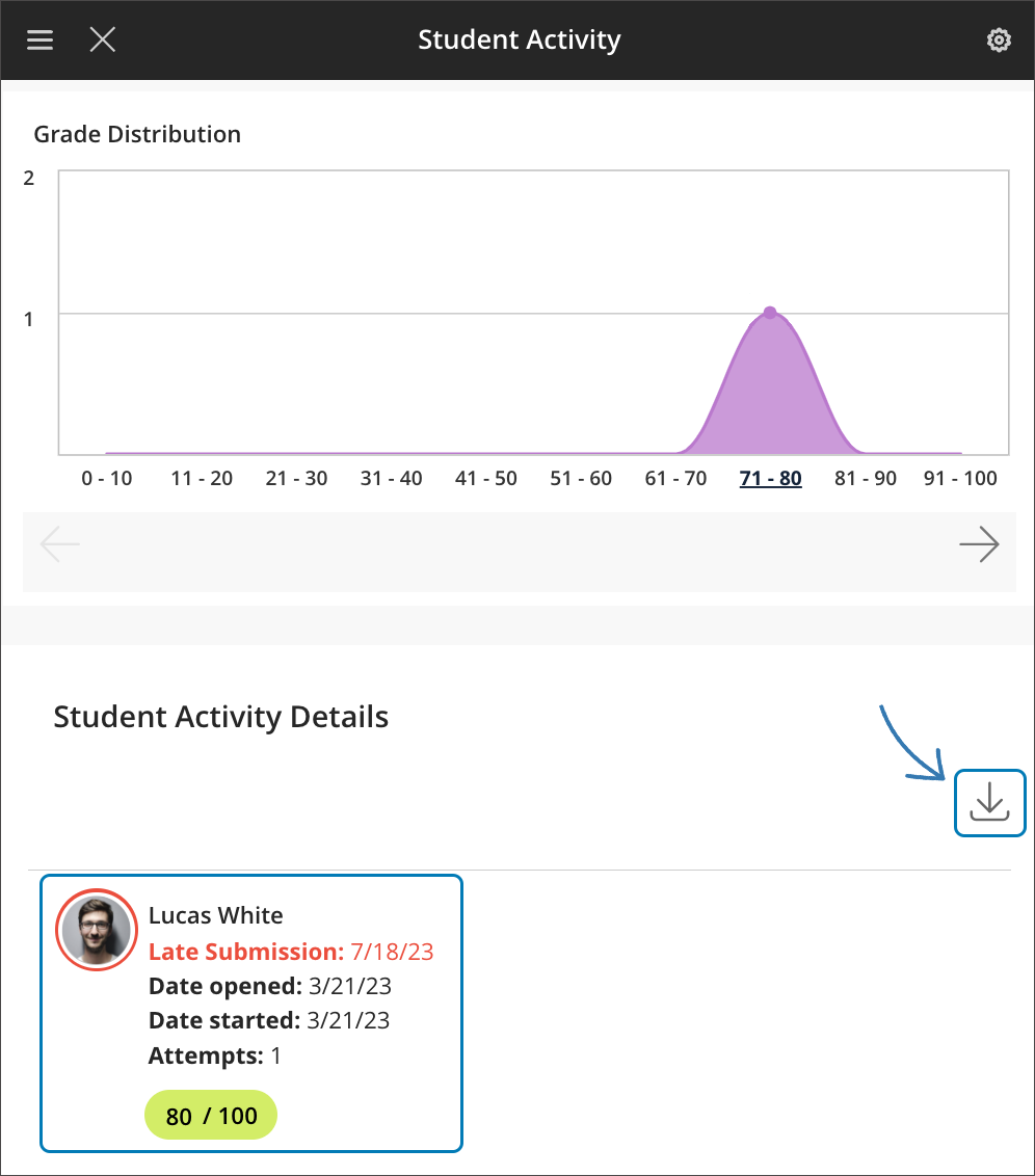 Student Activity report for Assessments enhancements for small devices and the Mobile app