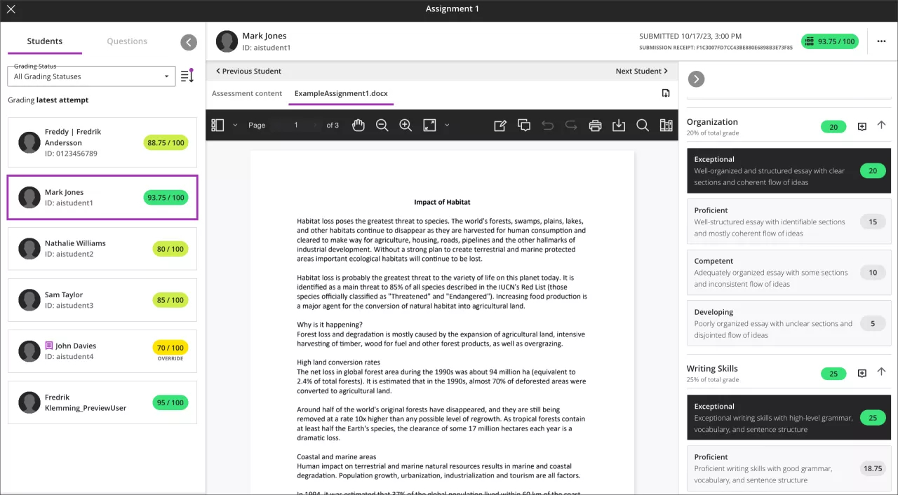 Improved navigation between students in Flexible Grading