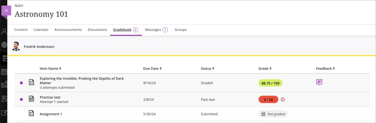 Review instructor feedback on the student submission review page