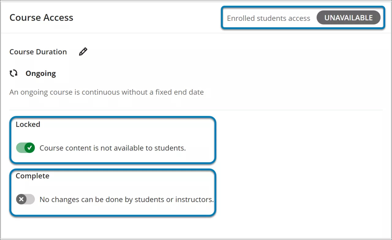 Course Access options in Course Settings 1