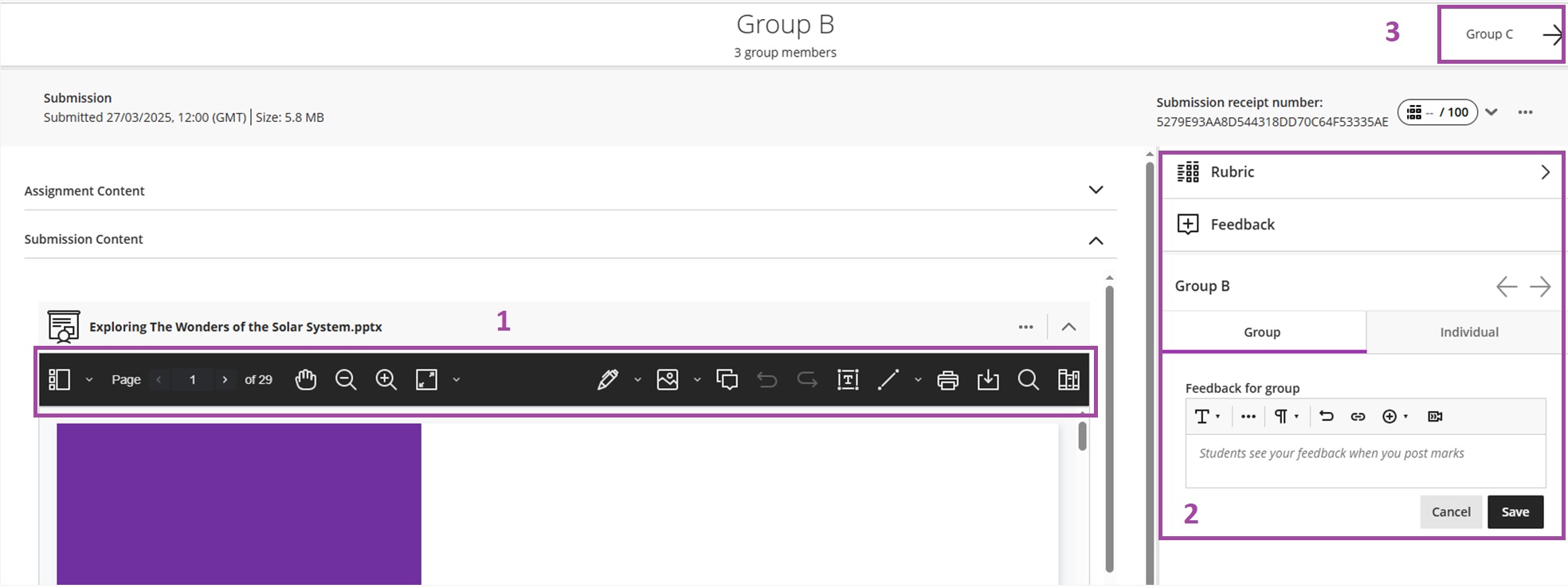 Marking BlackBoard Assignment - Group Assessment
