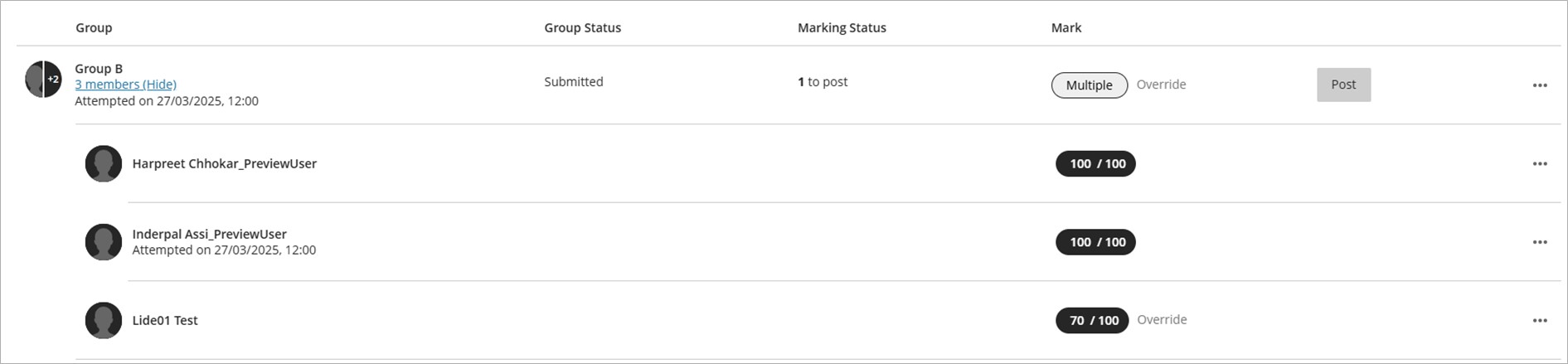 Marking BlackBoard Assignment - Group Assessment
