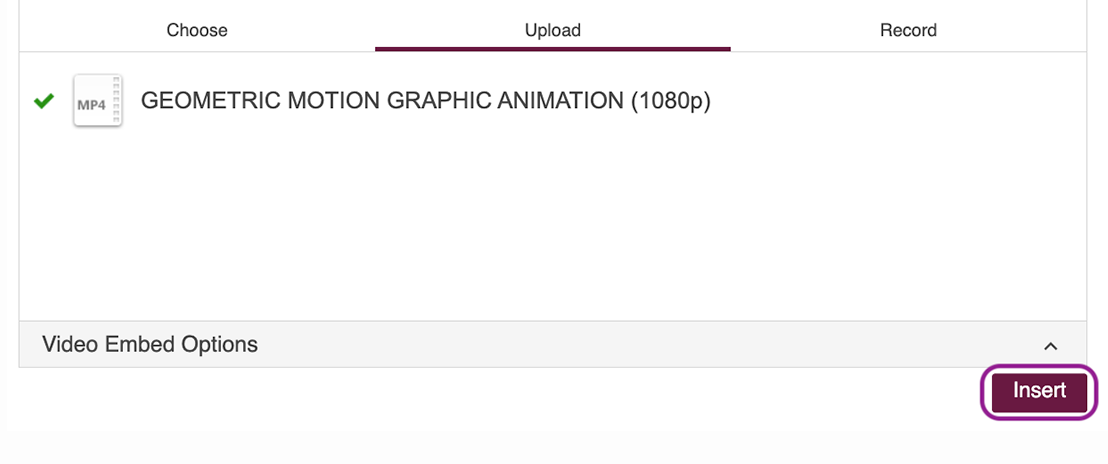 Screenshot: Insert button in the Panopto video picker