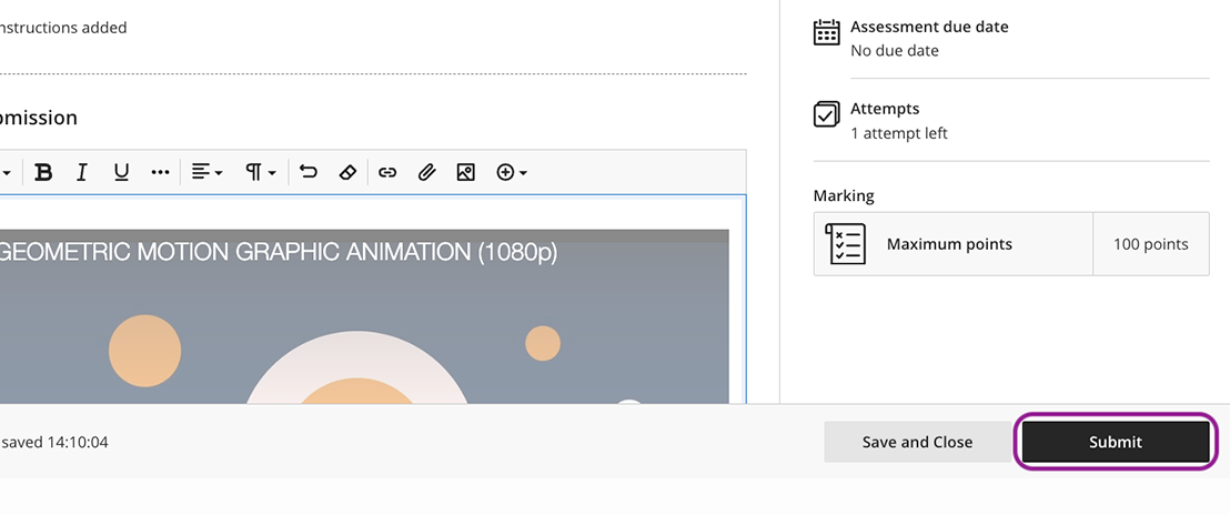 Screenshot: Assignment Preview box showing the inserted Panopto video