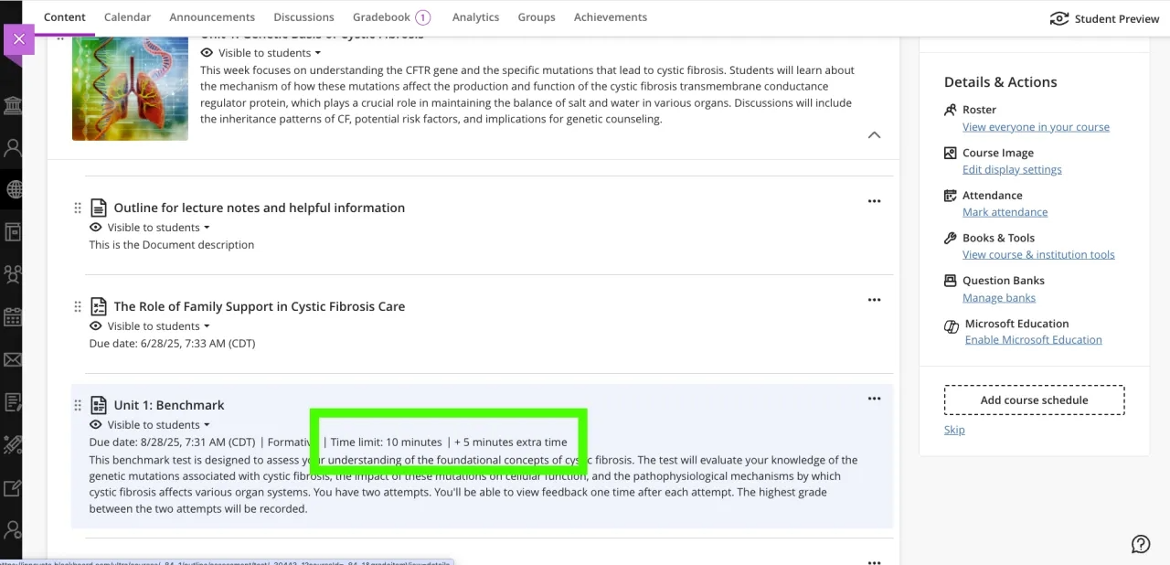 Time limit information appears in the assessment metadata.