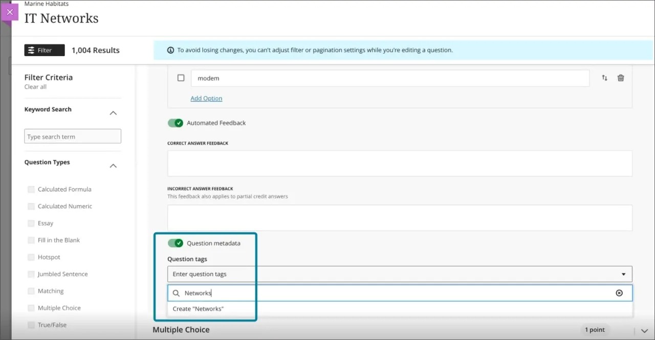 Tag questions with metadata in tests and question banks 1