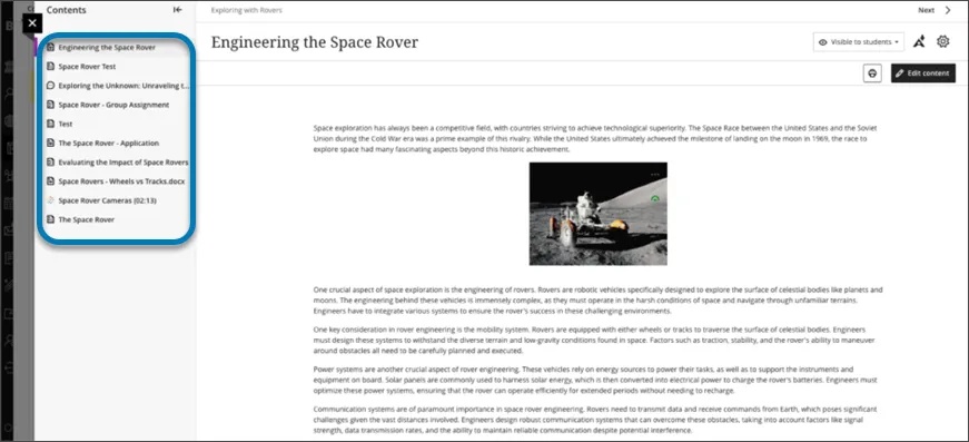 Learning Module Table of Contents – Instructor View