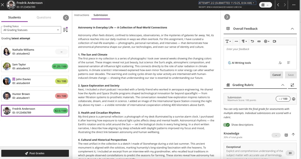 Standardized tabbed interface in Flexible Grading