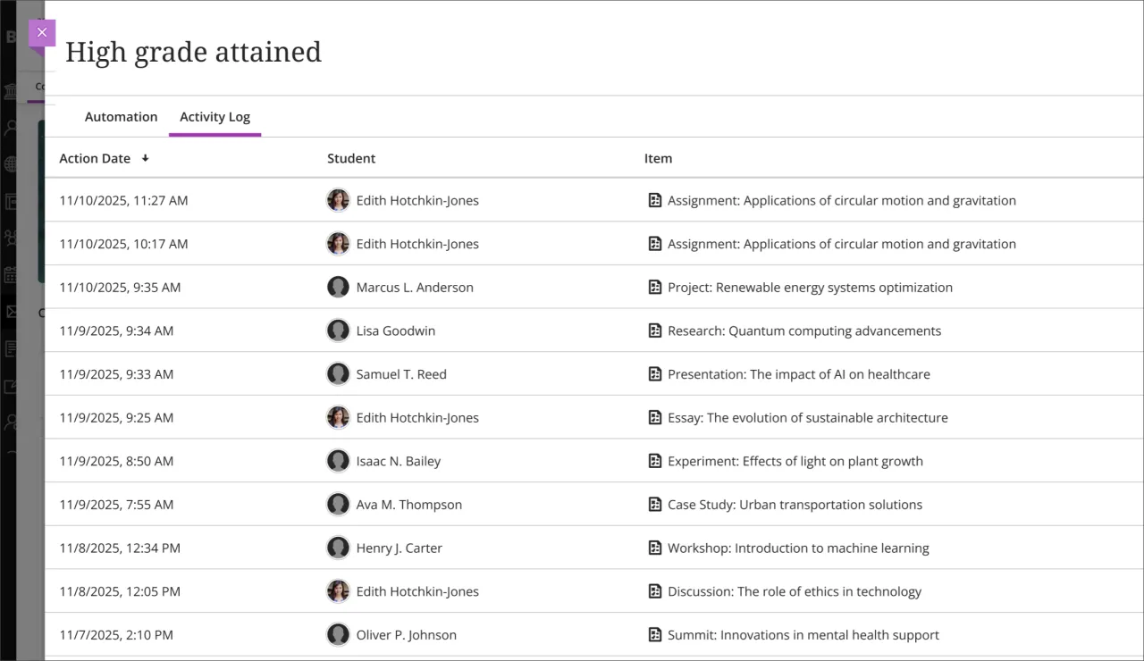View activity log for Automations