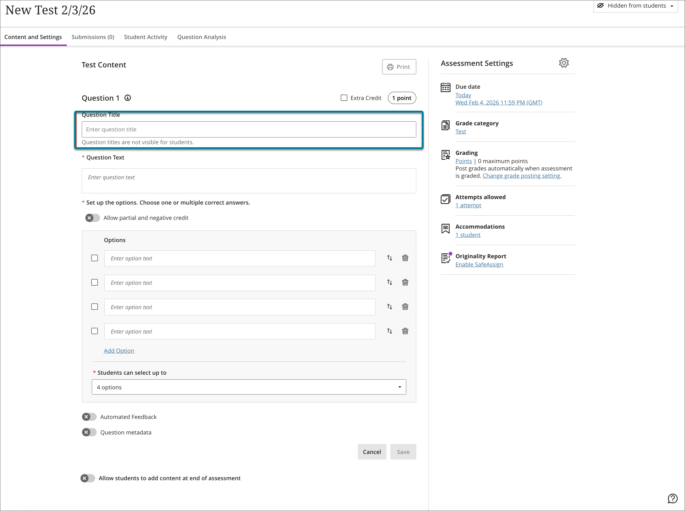 Question Title field relocated