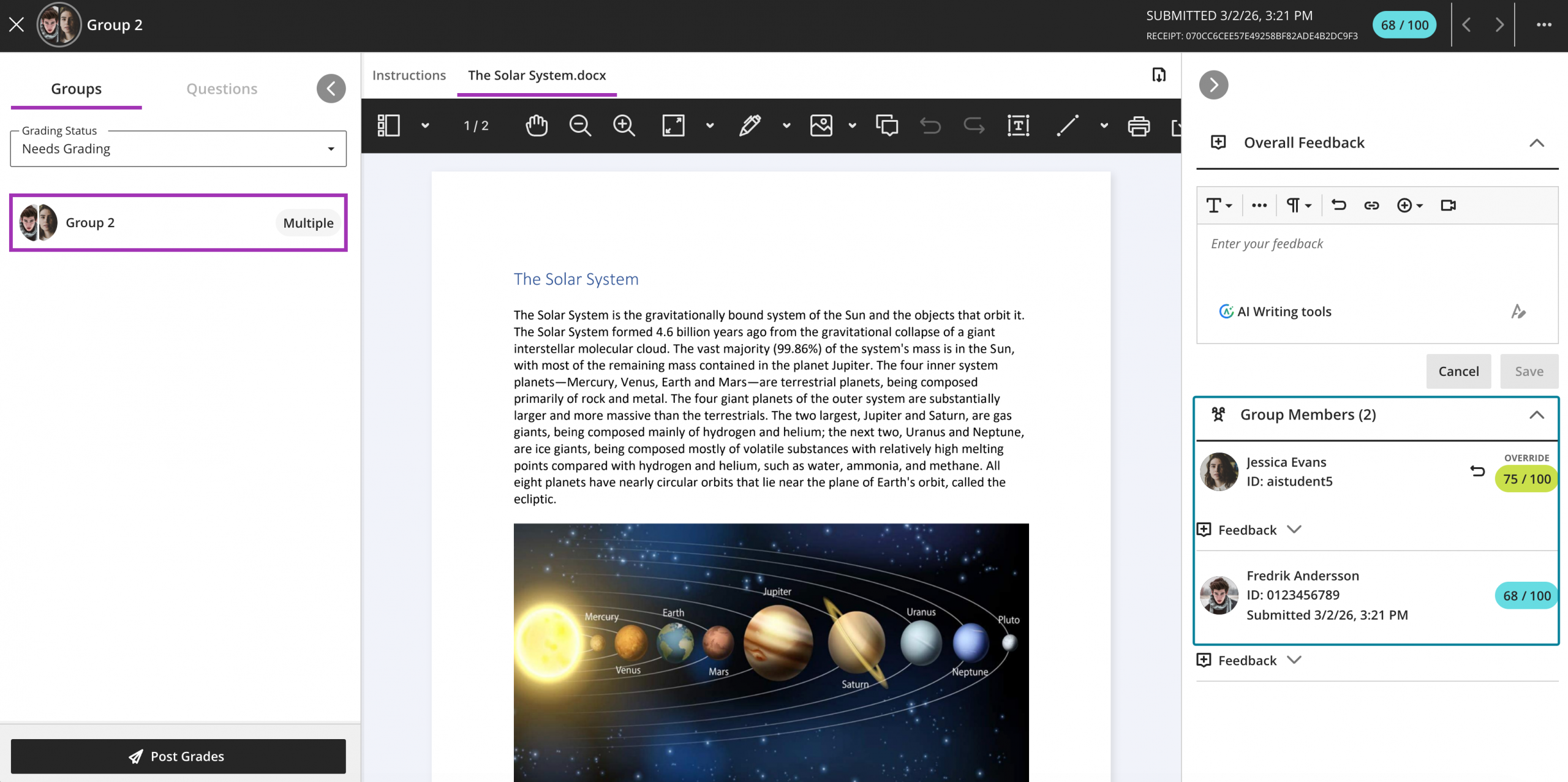 Adjust grades for individual student attempts in group submissions