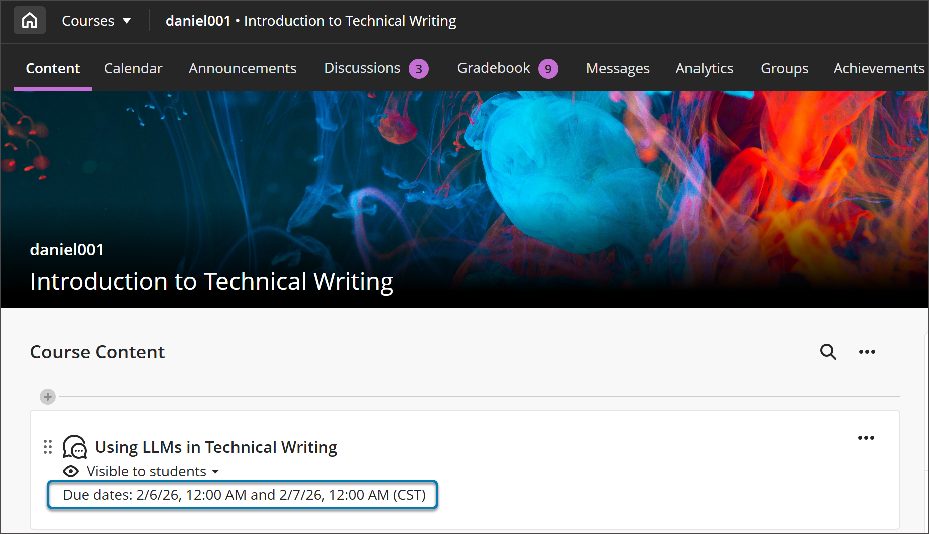 Review both sets of Discussion due dates across multiple views in Blackboard