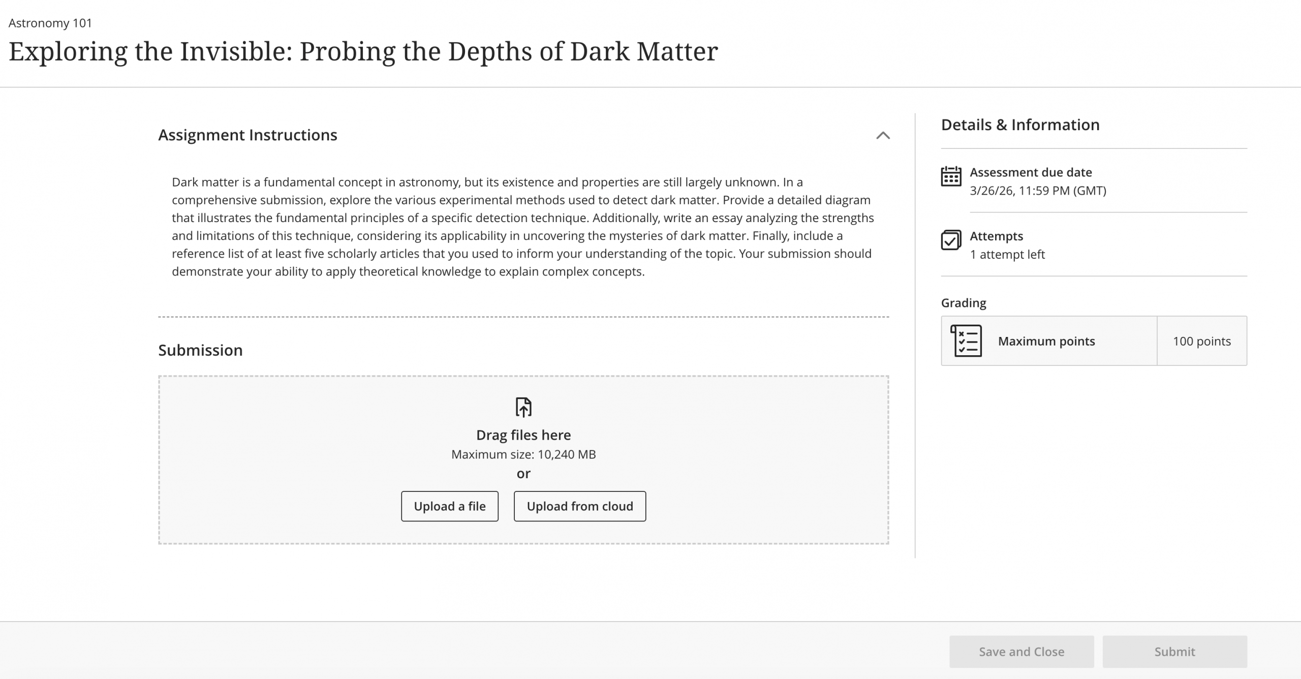 Specify assignment submission type 2