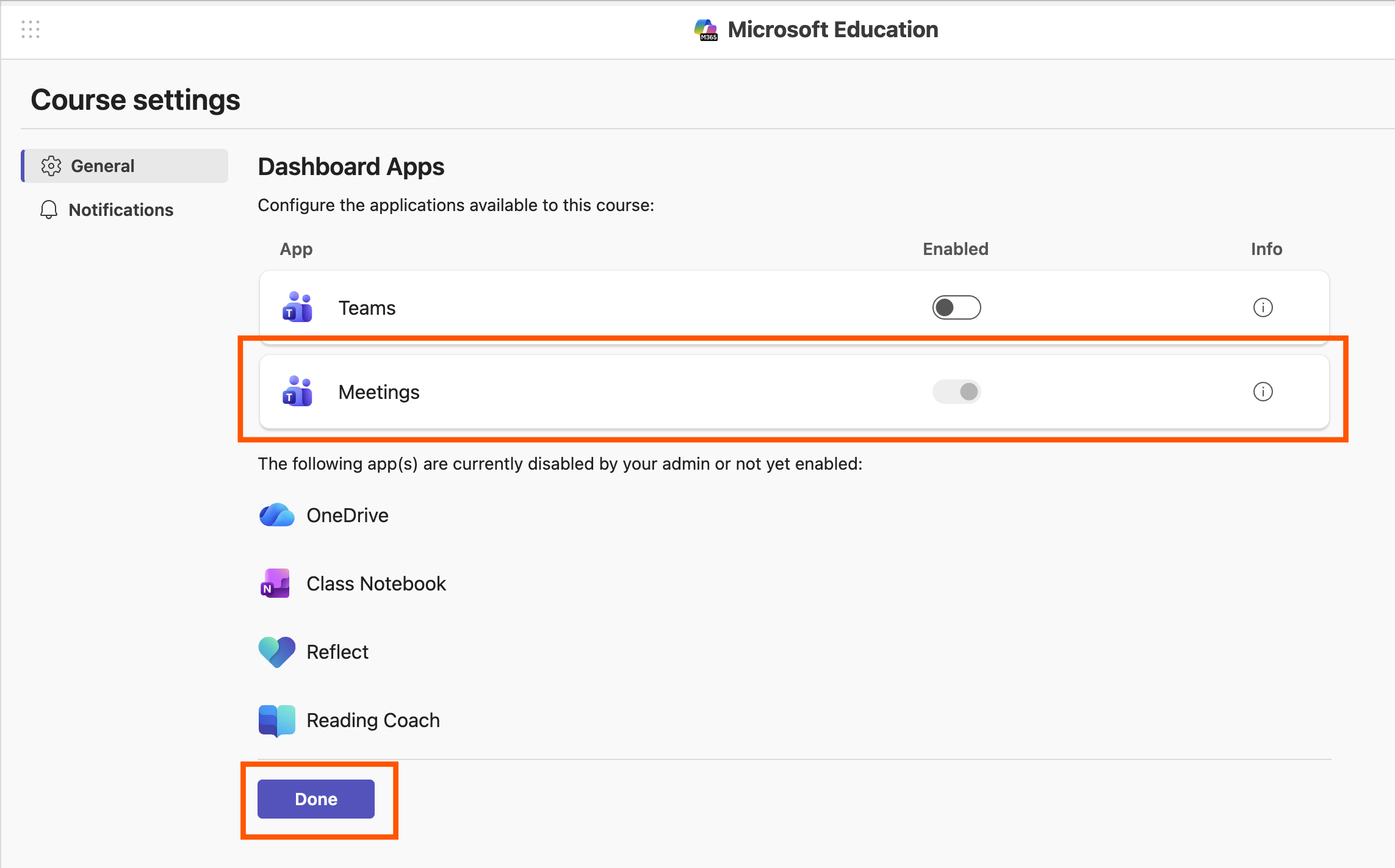 The Microsoft Education interface showing the dashboard screen