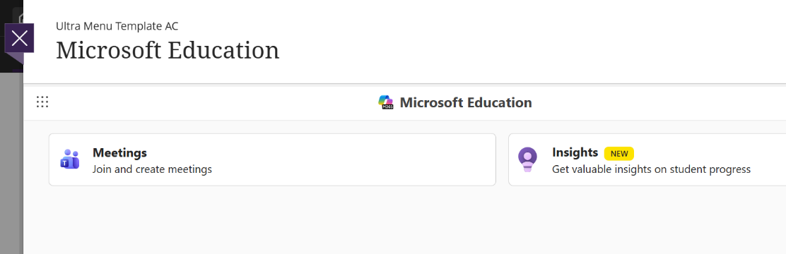 Microsoft Education interface showing Meetings navigation option