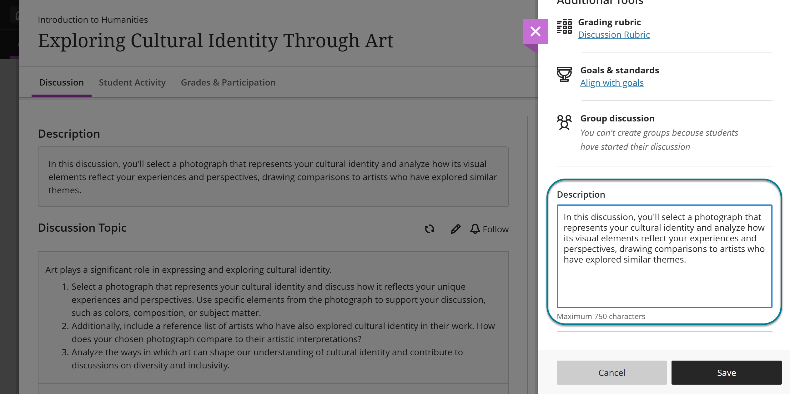 Add descriptions to Discussions and Journals