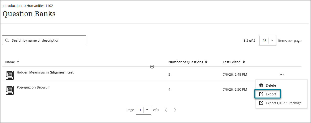 Export question banks