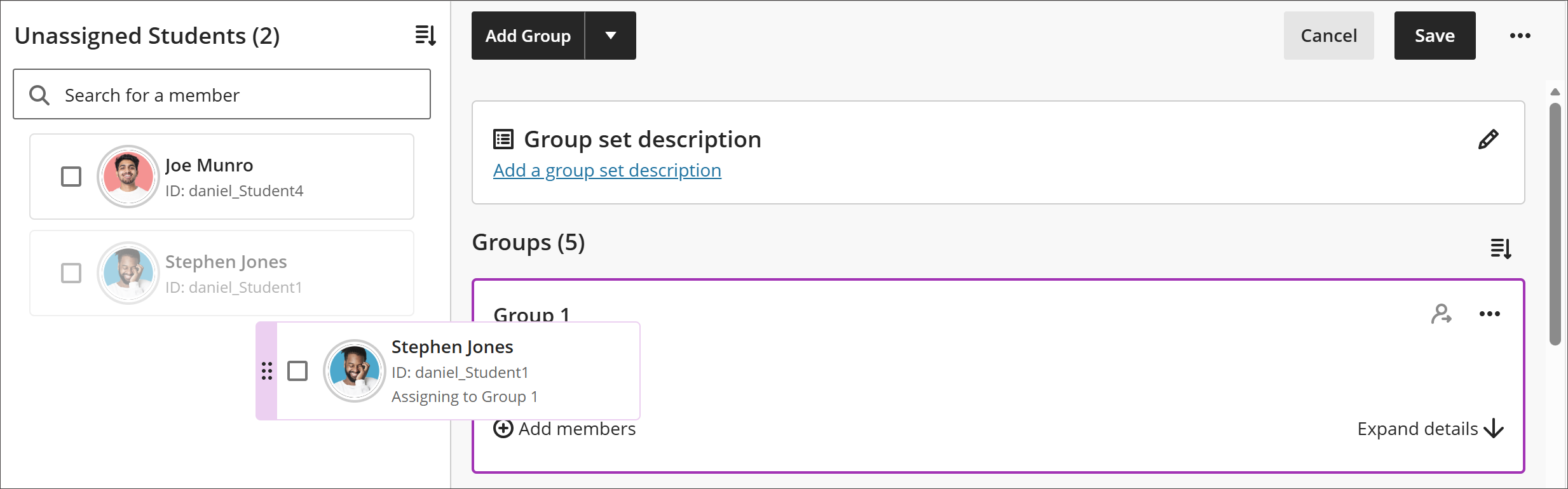 Manage group membership with drag and drop 1