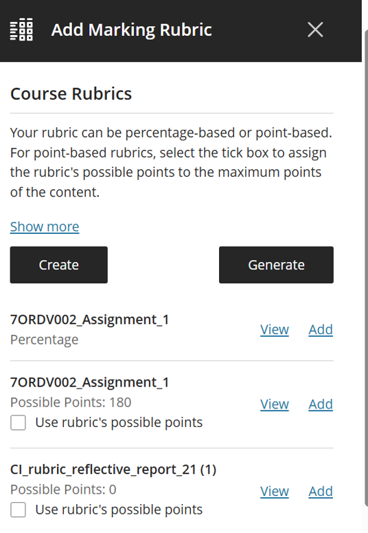 Add Rubric to Blackboard Assignment Step 3