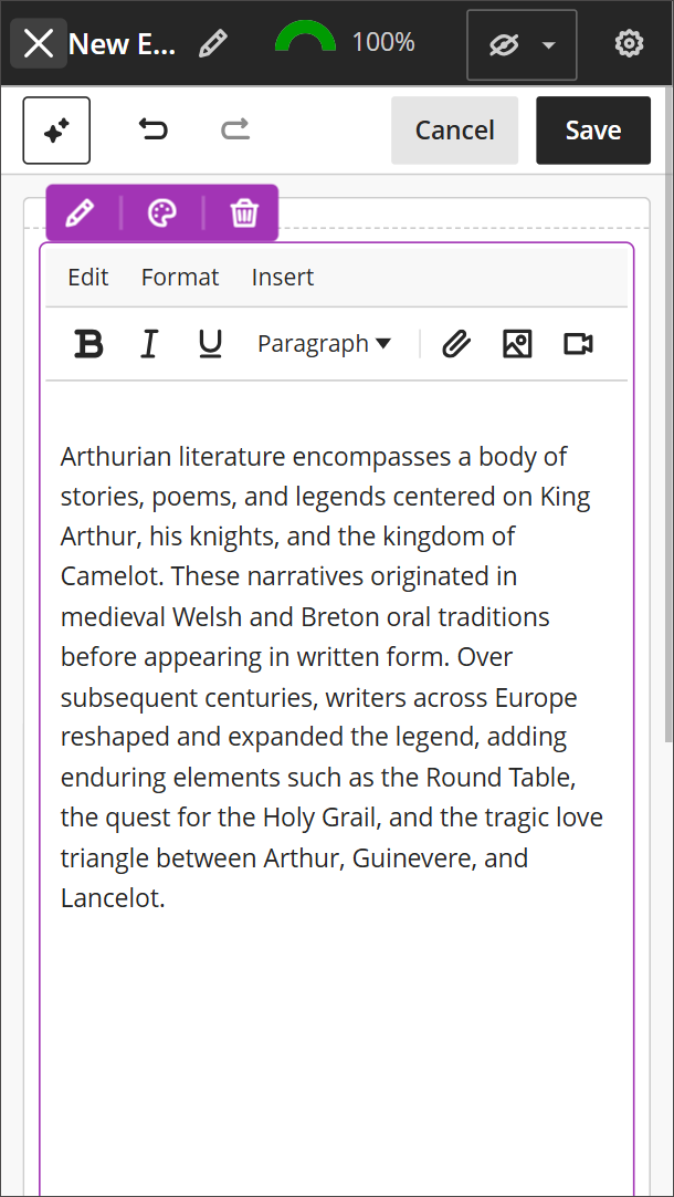 Improvements to the beta Content Editor in Blackboard Documents 2
